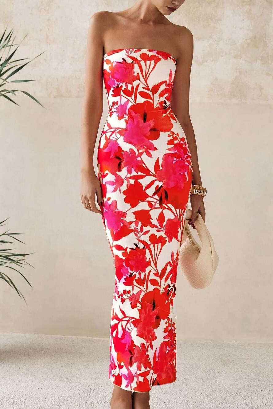 Floral Strapless Tube Maxi Dress Large